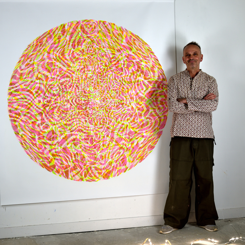 Dans l'atelier de l'artiste.
Mandala XX, Allegro Vivace
Acrylique & encre sur toile libre
190 X 170  cm
2024