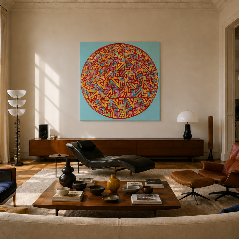 Détail
Mandala XXXVIII
Acrylique & encre sur toile libre
188X171 cm
2025